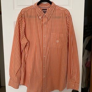 Mens Chaps Orange White Plaid Button Up XL Dress Shirt